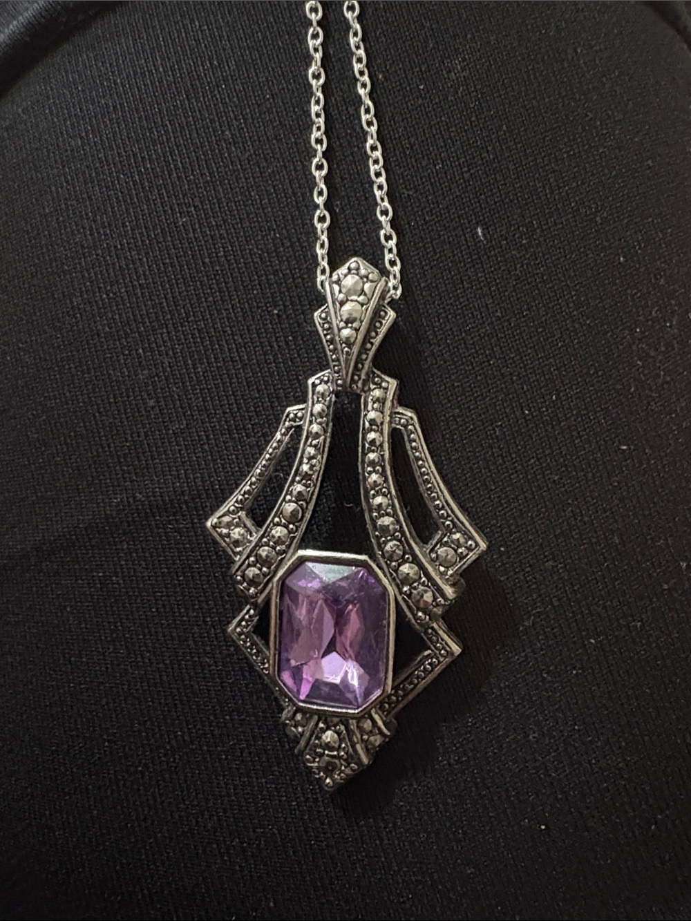 Avon Silver-Tone Necklace with Purple Gemstone